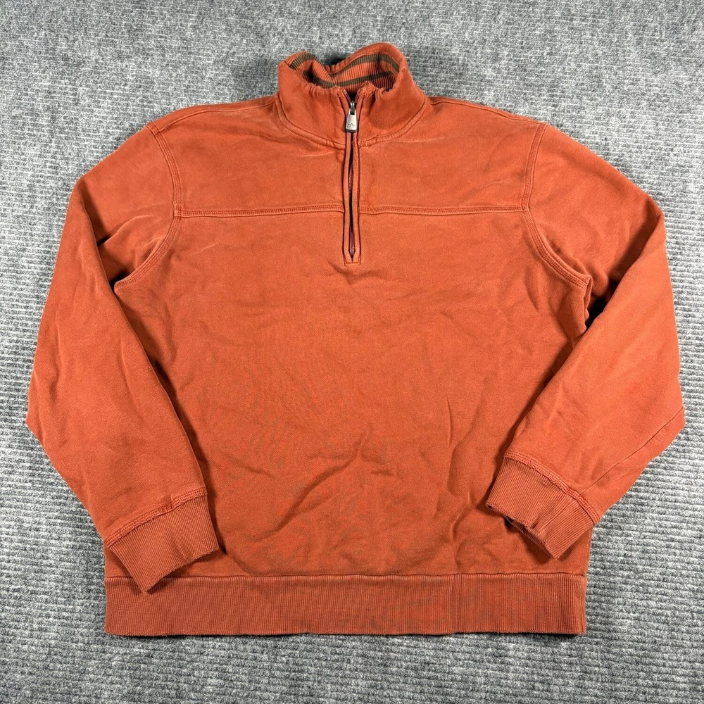 Arrow 1/4 Zip Pullover Mens Medium Orange Fair Frayed Collar Ribbed Knit